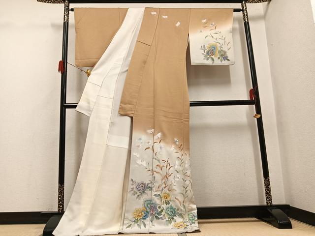 平和屋着物●訪問着 作家物 岩男伸宗 手描き 草花文 暈し染め ロング丈 正絹 逸品 AABG9570ph