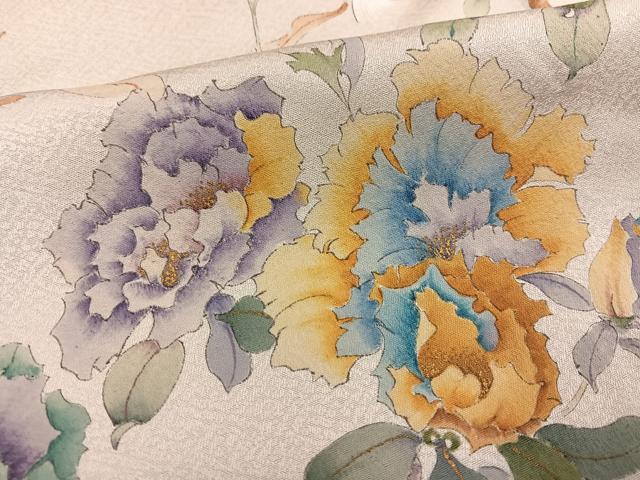 平和屋着物●訪問着 作家物 岩男伸宗 手描き 草花文 暈し染め ロング丈 正絹 逸品 AABG9570ph