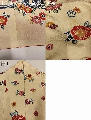 平和屋着物●訪問着 紅型 流水草花文 鬼しぼ縮緬 正絹 逸品 AABG9571ph