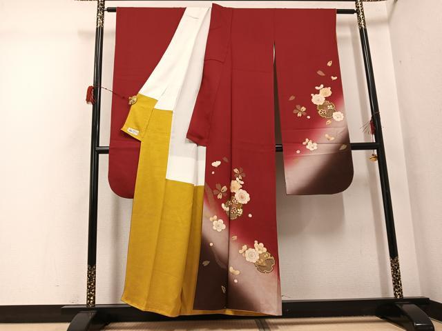 平和屋着物●豪華振袖 雪輪梅文 暈し染め 金彩 やまと誂製 正絹 逸品 AABG9575ph