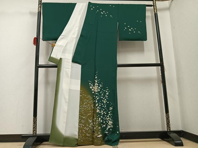 平和屋着物●訪問着 手描き 渡り橋流水枝花文 暈し染め 金彩 正絹 逸品 AABG9578ph