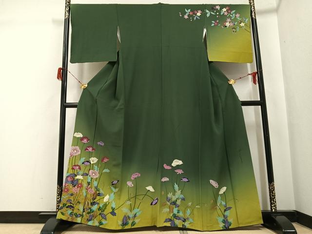 平和屋着物●二代目清次郎 手描き 訪問着 草花文 暈し染め 正絹 逸品 AABG9580ph