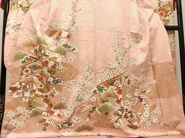平和屋着物●豪華振袖 駒刺繍 草花文 金彩 正絹 逸品 AABG9581ph