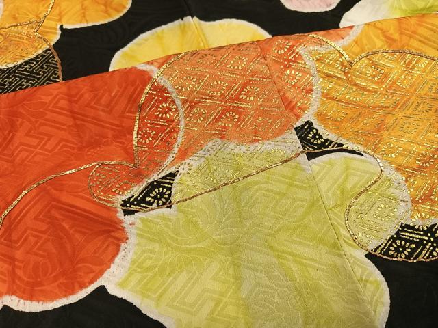 平和屋着物●訪問着 駒刺繍 梅 黒地 金彩 三越扱い 正絹 逸品 AABG9590ph