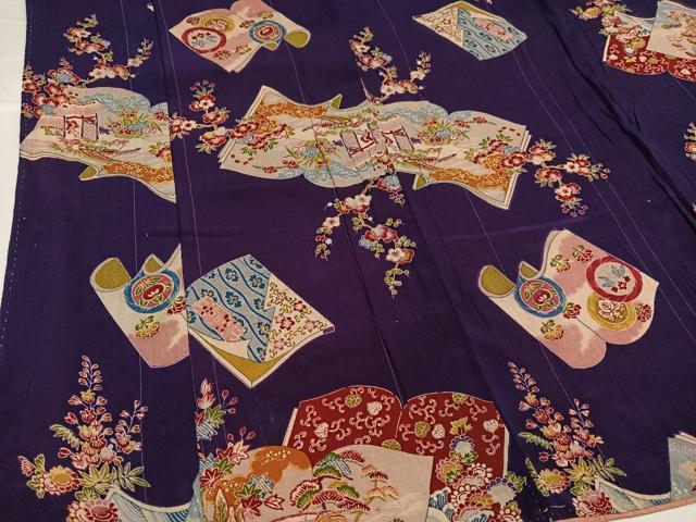 平和屋着物●アンティーク 大正ロマン 小紋 草花冊子文 正絹 逸品 AABG9591ph