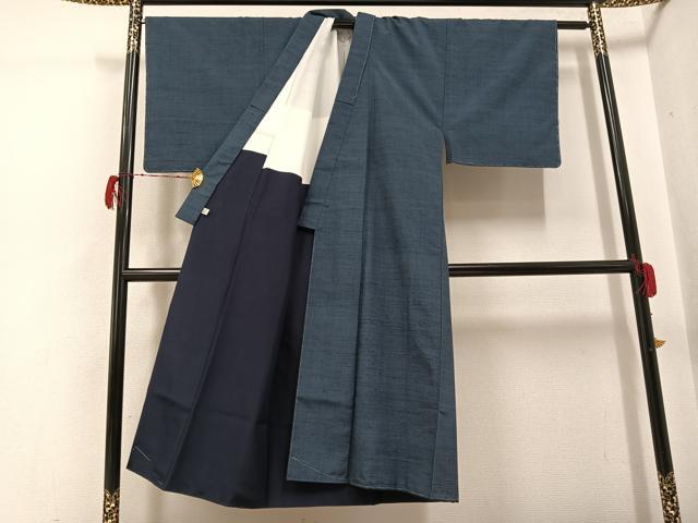 平和屋着物●男性 紬 色無地 鉄御納戸色 銀座せきね 正絹 逸品 未使用 AABG9597ph