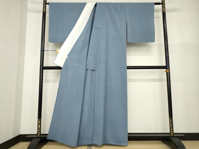 平和屋着物▽上質な紬 単衣 色無地 鉄御納戸色 正絹 逸品 AABG9601ck