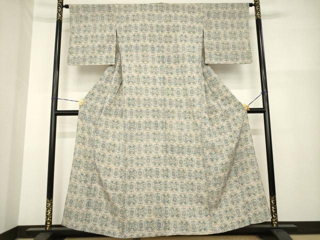 平和屋着物▽上質な小紋 単衣 お召地 飾花文 正絹 逸品 AABG9608ck