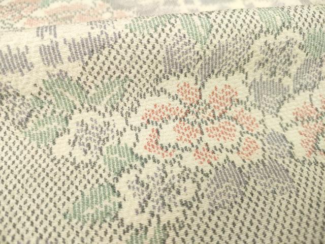 平和屋着物▽上質な紬 単衣 草花文 正絹 逸品 AABG9610ck