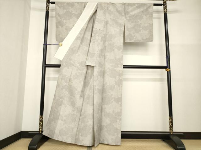 平和屋着物▽上質な紬 単衣 雪輪重ね文 正絹 逸品 AABG9611ck