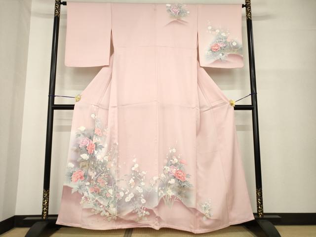 平和屋着物▽訪問着 単衣 友禅 枝花文 暈し染め 金彩 正絹 逸品 AABG9612ck