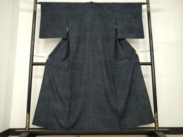 平和屋着物▽結城紬 単衣 幾何学花文 正絹 逸品 AABG9620ck
