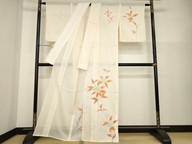 平和屋着物*夏物 訪問着 絽 手描き 枝花文 洗える着物 AABG9633ck