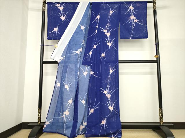 平和屋着物*夏物 小紋 絽 草花文 洗える着物 AABG9634ck