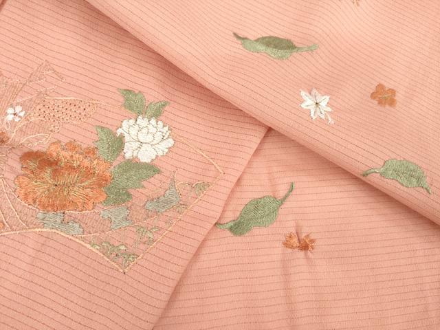 平和屋着物*夏物 訪問着 絽 刺繍 地紙花文 金糸 洗える着物 AABG9638ck