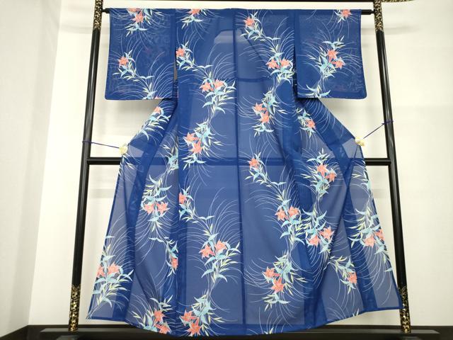 平和屋着物*夏物 小紋 絽 草花文 洗える着物 AABG9668ck