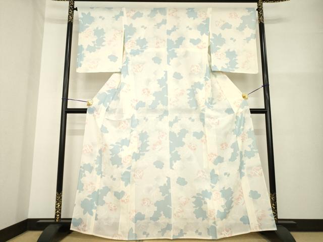 平和屋着物*夏物 小紋 絽 バラ 薔薇 正絹 逸品 AABG9670ck