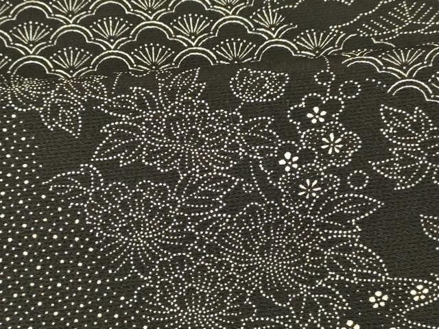 平和屋着物■上質な小紋 斜縞草花文 黒地 正絹 逸品 AABG9687fw