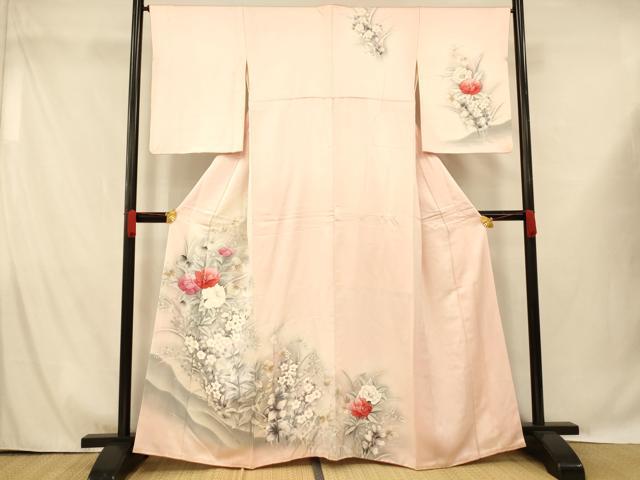 平和屋着物■訪問着 手描き 草花文 暈し染め 正絹 逸品 AABG9694fw
