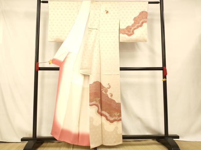 平和屋着物■訪問着 絞り 刺繍 雪輪草花文 金銀彩 金糸 正絹 逸品 AABG9703fw