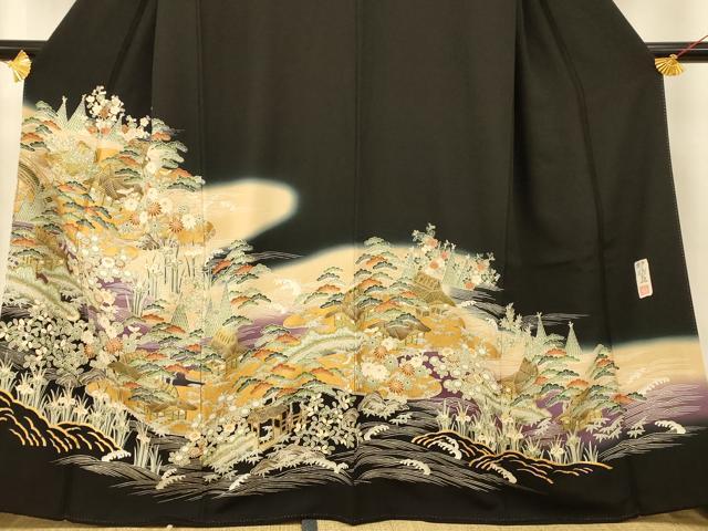 平和屋着物■豪華黒留袖 作家物 風景文 暈し染め 金彩 正絹 逸品 AABG9706fw