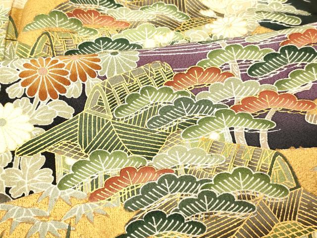 平和屋着物■豪華黒留袖 作家物 風景文 暈し染め 金彩 正絹 逸品 AABG9706fw