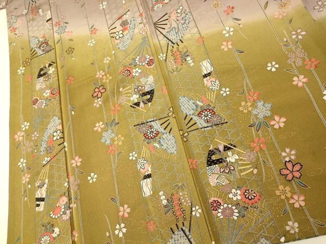 平和屋着物■訪問着 枝垂れ桜扇子文 暈し染め 金彩 正絹 逸品 AABG9709fw