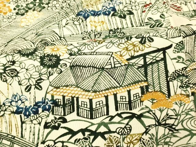 平和屋着物■上質な小紋 型染め 風景文 正絹 逸品 AABG9739fw
