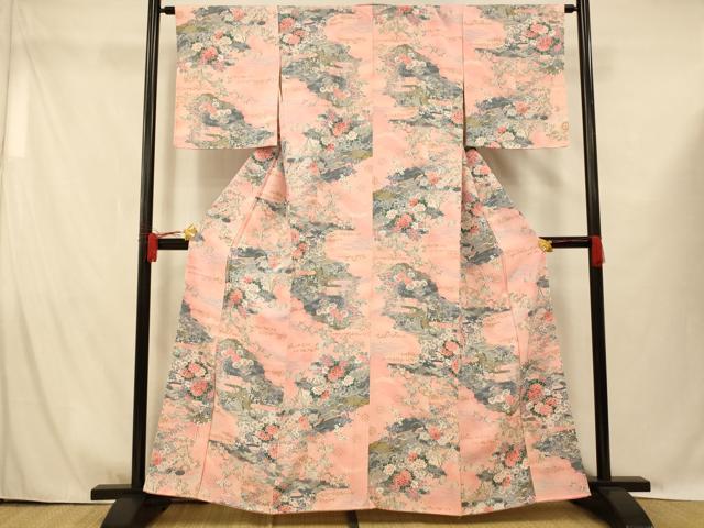 平和屋着物■上質な小紋 枝花風景文 金彩 正絹 逸品 未使用 AABG9743fw