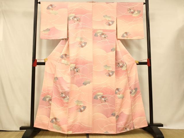 平和屋着物■上質な小紋 草花扇子文 暈し染め 金彩 正絹 逸品 AABG9745fw