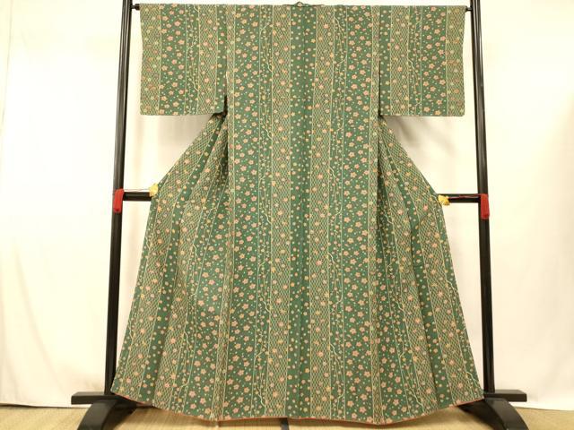 平和屋着物■上質な小紋 枝花間道 正絹 逸品 AABG9750fw
