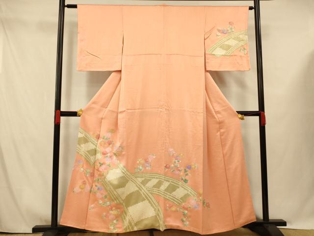 平和屋着物■訪問着 絞り 枝花渡橋文 銀彩 正絹 逸品 AABG9755fw