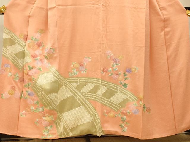 平和屋着物■訪問着 絞り 枝花渡橋文 銀彩 正絹 逸品 AABG9755fw