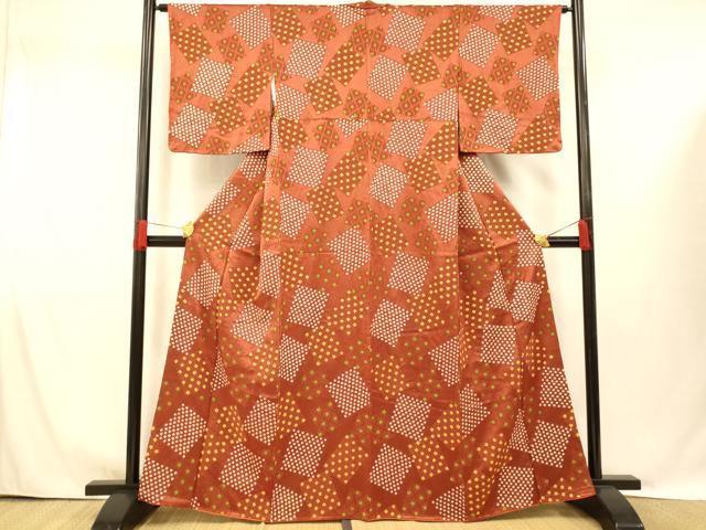 平和屋着物■上質な小紋 絞り 色紙花文 正絹 逸品 AABG9758fw