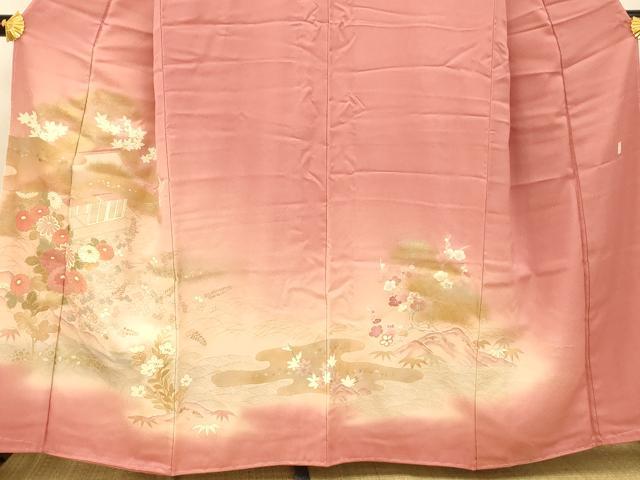 平和屋着物■訪問着 作家物 刺繍 草花風景文 暈し染め 金銀彩 正絹 逸品 未使用 AABG9770fw