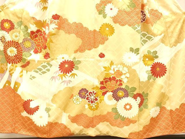 平和屋着物■訪問着 駒刺繍 草花雲取り文 金彩 正絹 逸品 AABG9771fw