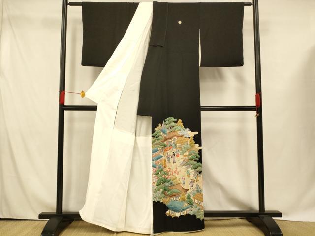 平和屋着物■豪華黒留袖 作家物 人物風景文 金彩 正絹 逸品 AABG9776fw