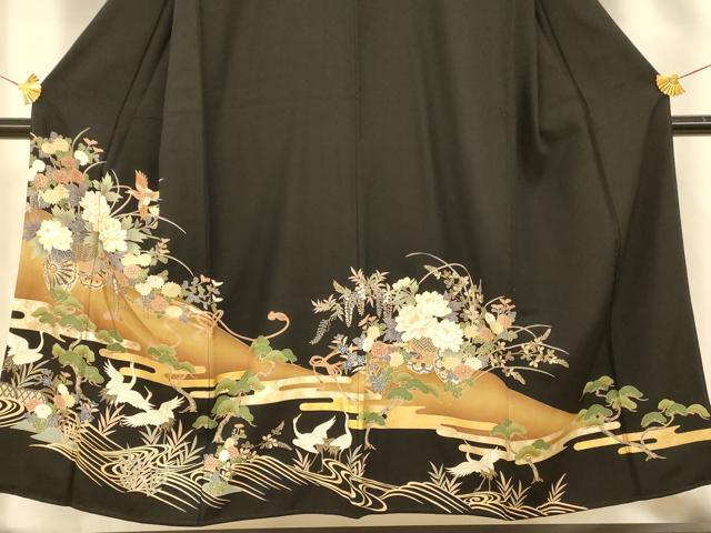 平和屋着物■豪華黒留袖 駒刺繍 花車群鶴文 金銀彩 正絹 逸品 AABG9780fw