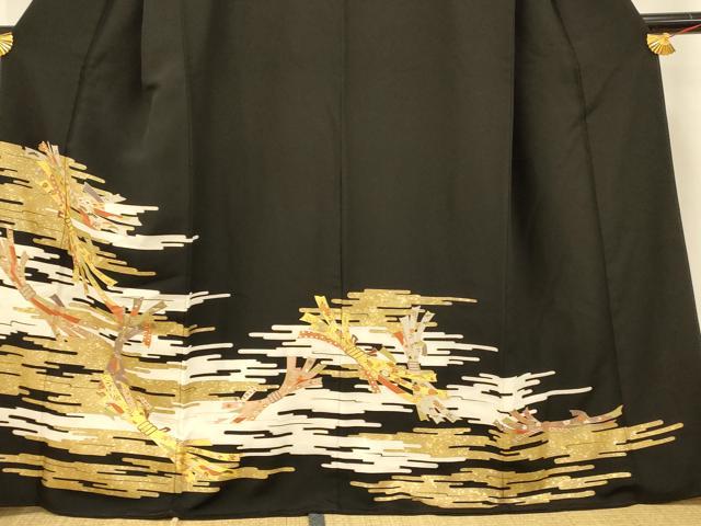 平和屋着物■豪華黒留袖 束ね熨斗吉祥花文 金銀彩 正絹 逸品 AABG9781fw