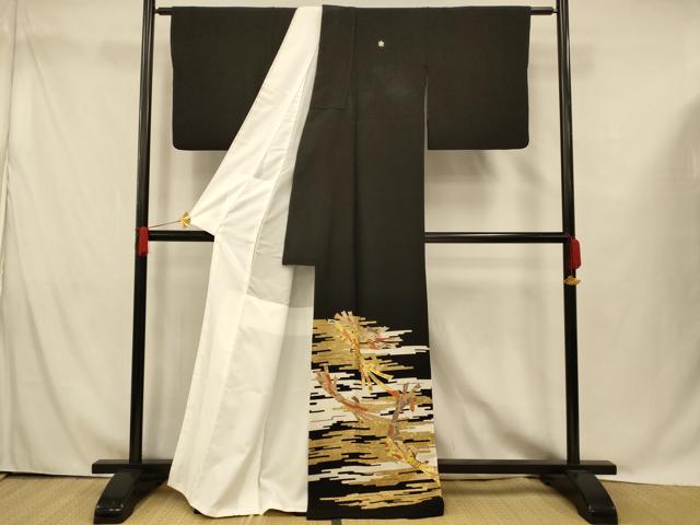平和屋着物■豪華黒留袖 束ね熨斗吉祥花文 金銀彩 正絹 逸品 AABG9781fw