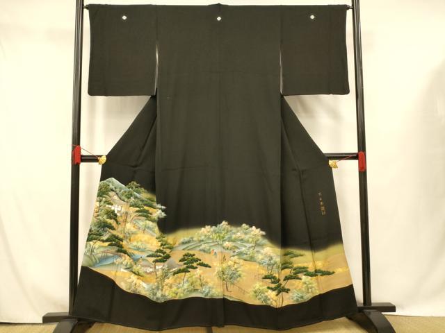 平和屋着物■豪華黒留袖 手描き 京百景 暈し染め 金彩 正絹 逸品 AABG9783fw