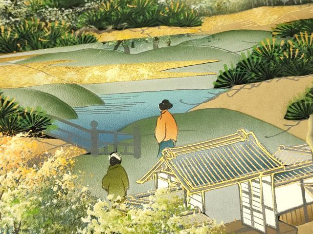平和屋着物■豪華黒留袖 手描き 京百景 暈し染め 金彩 正絹 逸品 AABG9783fw