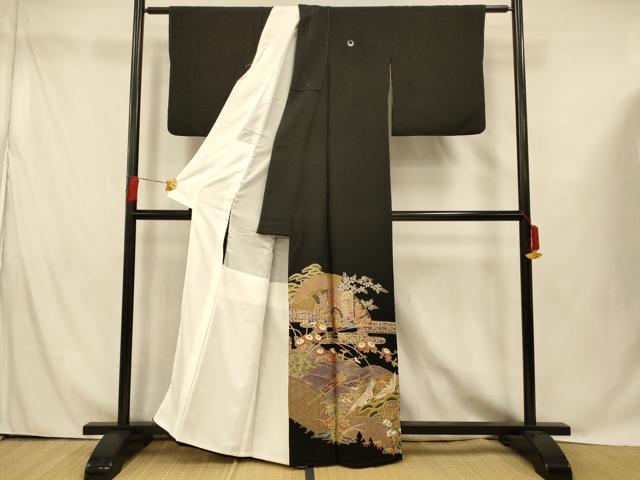 平和屋着物■豪華黒留袖 御所車扇子文 金彩 正絹 逸品 AABG9784fw