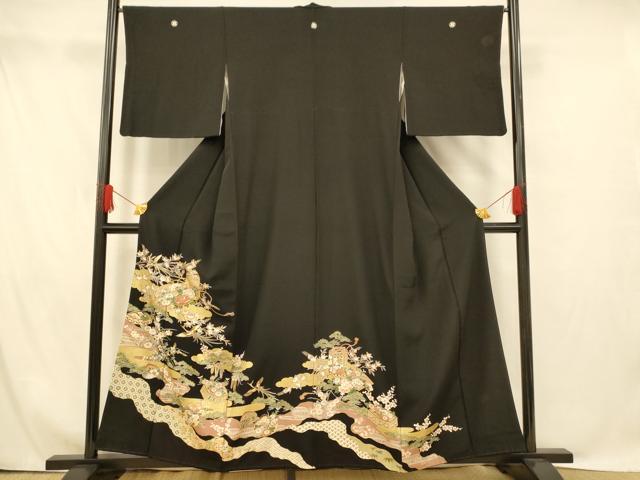平和屋着物■豪華黒留袖 鳳凰貝桶文 金彩 正絹 逸品 AABG9797fw