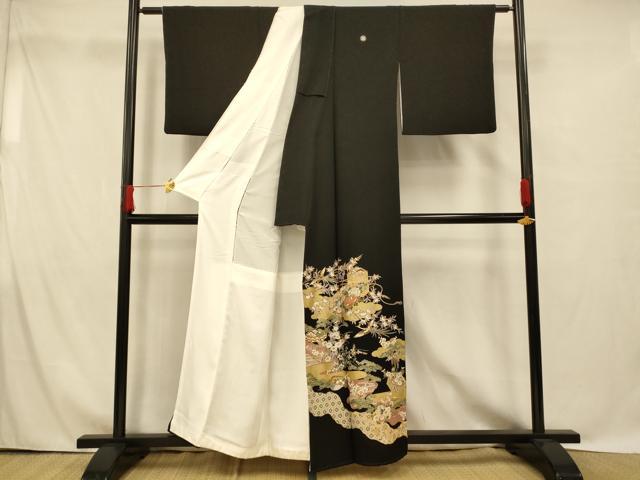 平和屋着物■豪華黒留袖 鳳凰貝桶文 金彩 正絹 逸品 AABG9797fw