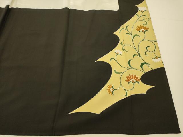 平和屋着物■豪華黒留袖 駒刺繍 鳳凰更紗花文 金糸 金彩 正絹 逸品 AABG9804fw