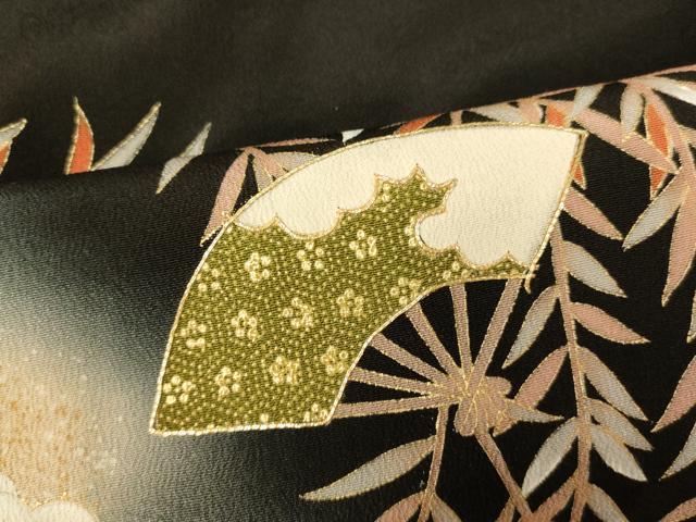 平和屋着物■豪華黒留袖 作家物 駒刺繍 萬寿染 樹林扇子文 暈し染め 金銀彩 正絹 逸品 AABG9814fw