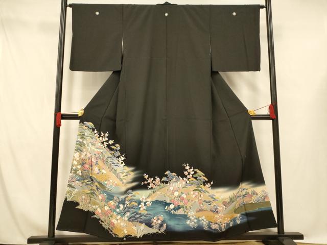 平和屋着物■豪華黒留袖 作家物 風景文 暈し染め 正絹 逸品 AABG9820fw