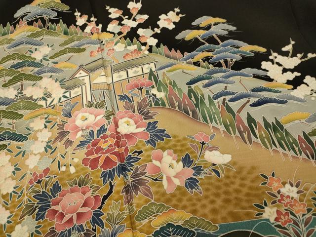 平和屋着物■豪華黒留袖 作家物 風景文 暈し染め 正絹 逸品 AABG9820fw
