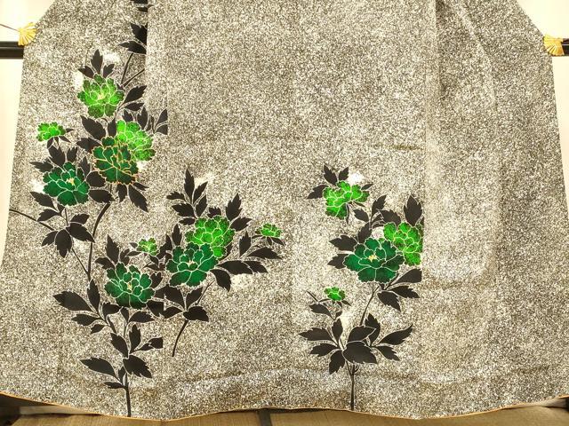 平和屋着物■上質な小紋 駒刺繍 更紗花文 たたき染め 正絹 逸品 AABG9832fw